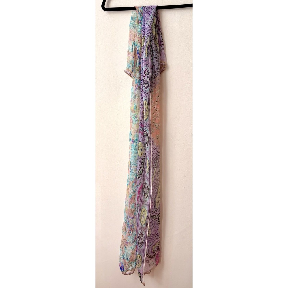 ETRO 100% Silk Scarf Made In Italy Paisley Multicolor Pastel - Picture 5 of 9